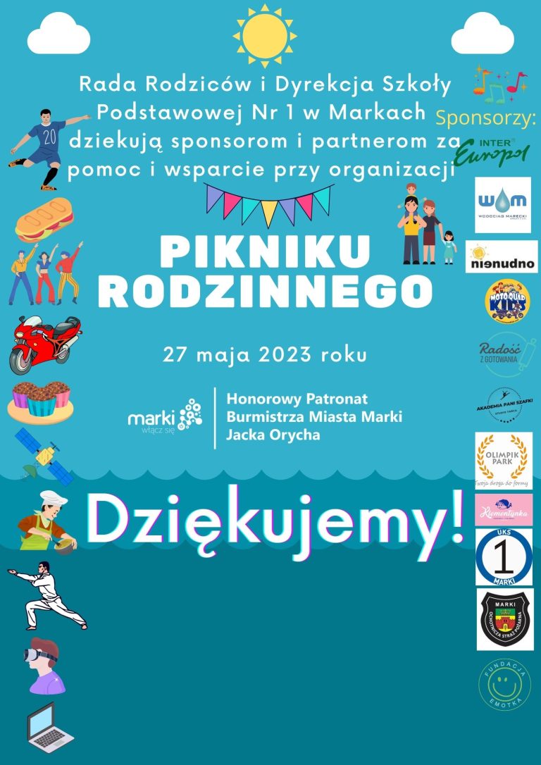 Podziękowania dla sponsorów i partnerów Pikniku Rodzinnego w SP1